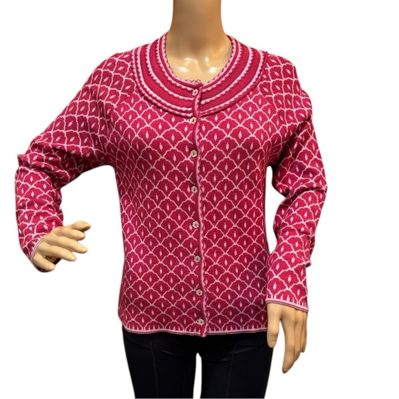 Oleana Sweaters - Oleana Button Down Silk and Merino Wool Knit Pink Sweater Size Small